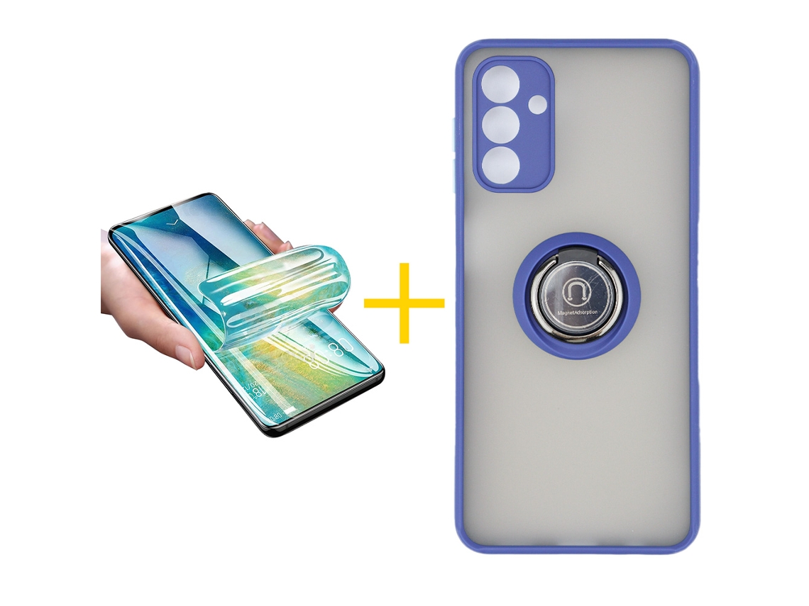 Pack 1 X Película de Vidrio Templado Hidrogel + Funda ACCETEL para Samsung Galaxy A55 5G Gel Bumper con Anillo Azul