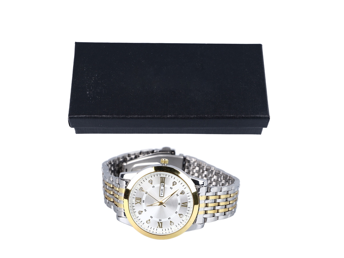 Reloj De Negocios De Cuarzo Para Hombre Con Doble Calendario Luminoso, Acero Inoxidable, Resistente Al Agua.