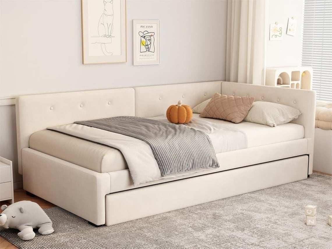 Cama Daybett 90x200 Cm - Día Cama Adicional, Individual, Estilo Minimalista - Beige