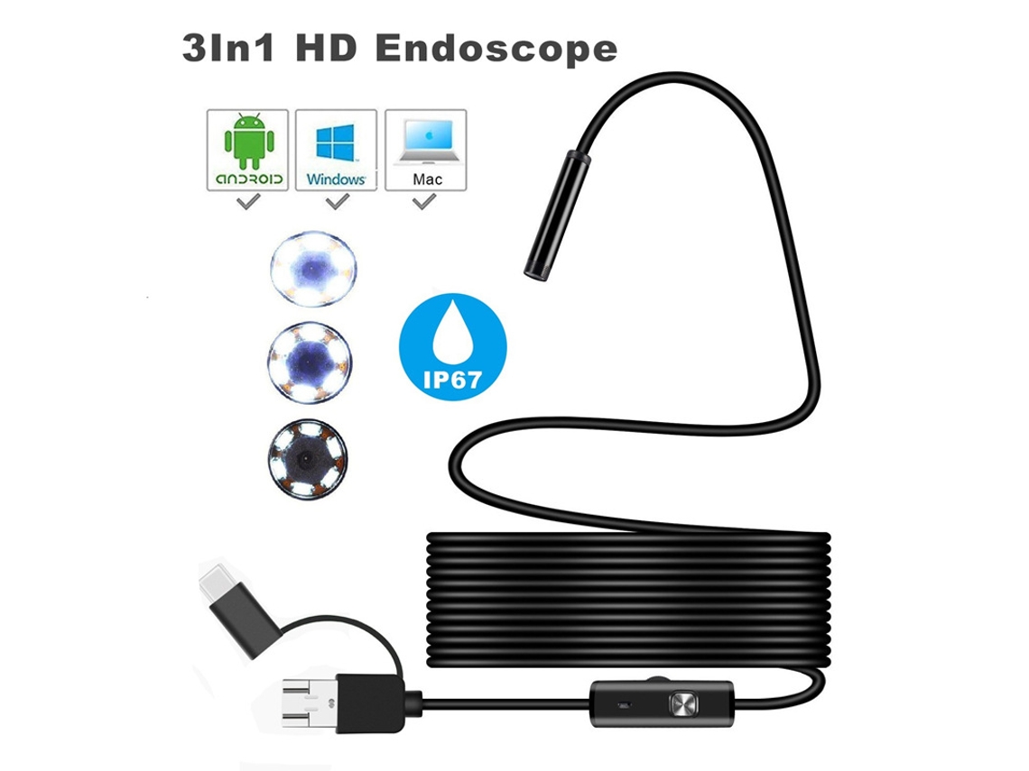 Endoscopio Impermeable Para Inspección De Vehículos Y Electrónica 3 En 1 Tipo C Endoscopia De Tubería Industrial 7Mm1M Cable Suave CHRUI