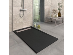 Base de ducha Sierra de resina negra de 120x80 cm con rejilla de acero inoxidable RC