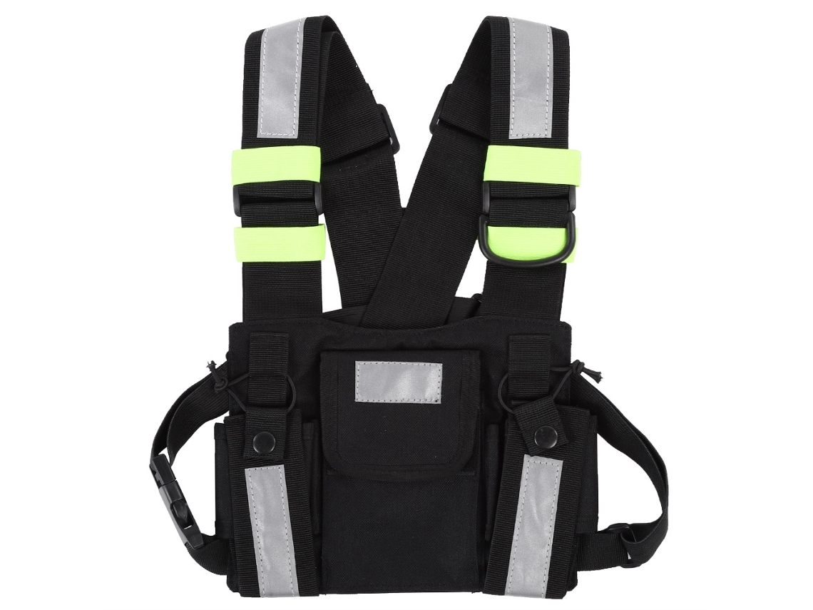 Chaleco Táctico Reflectante Amarillo Para Radio Walkie-talkie Con Bolsillo Pectoral.