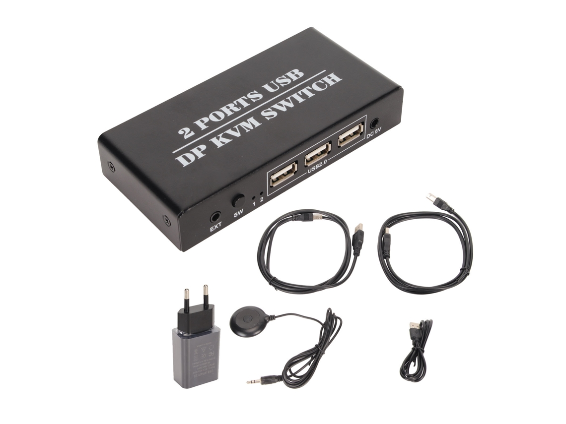 Conmutador Kvm Displayport De 2 Puertos 4k 60hz De Modo Dual Para Teclado Y Ratón De Aleación De Aluminio