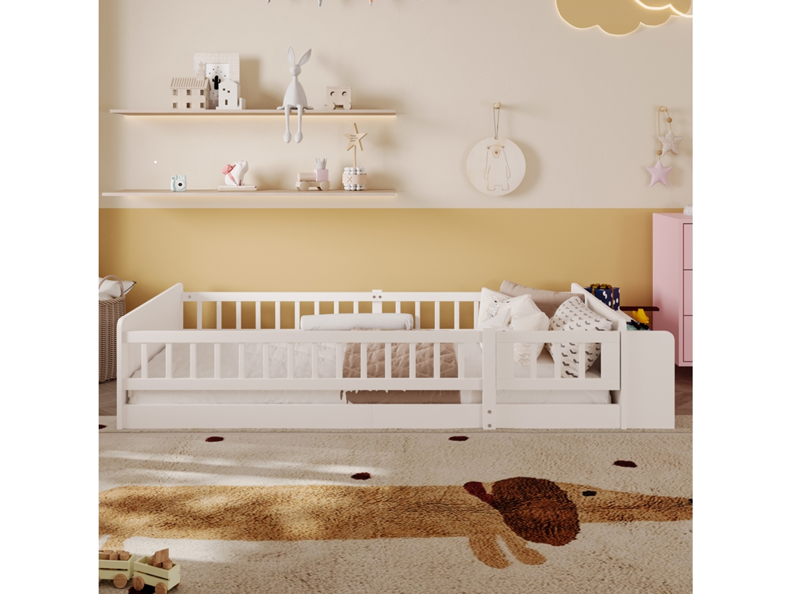 Cama infantil 90 x 200 cm - Madera maciza - Con almacenaje - Con 1 puerta - Blanco (colchón no incluido)
