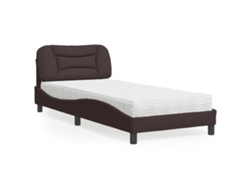 Cama Con Colchón Tela Marrón Oscuro 90x200 Cm