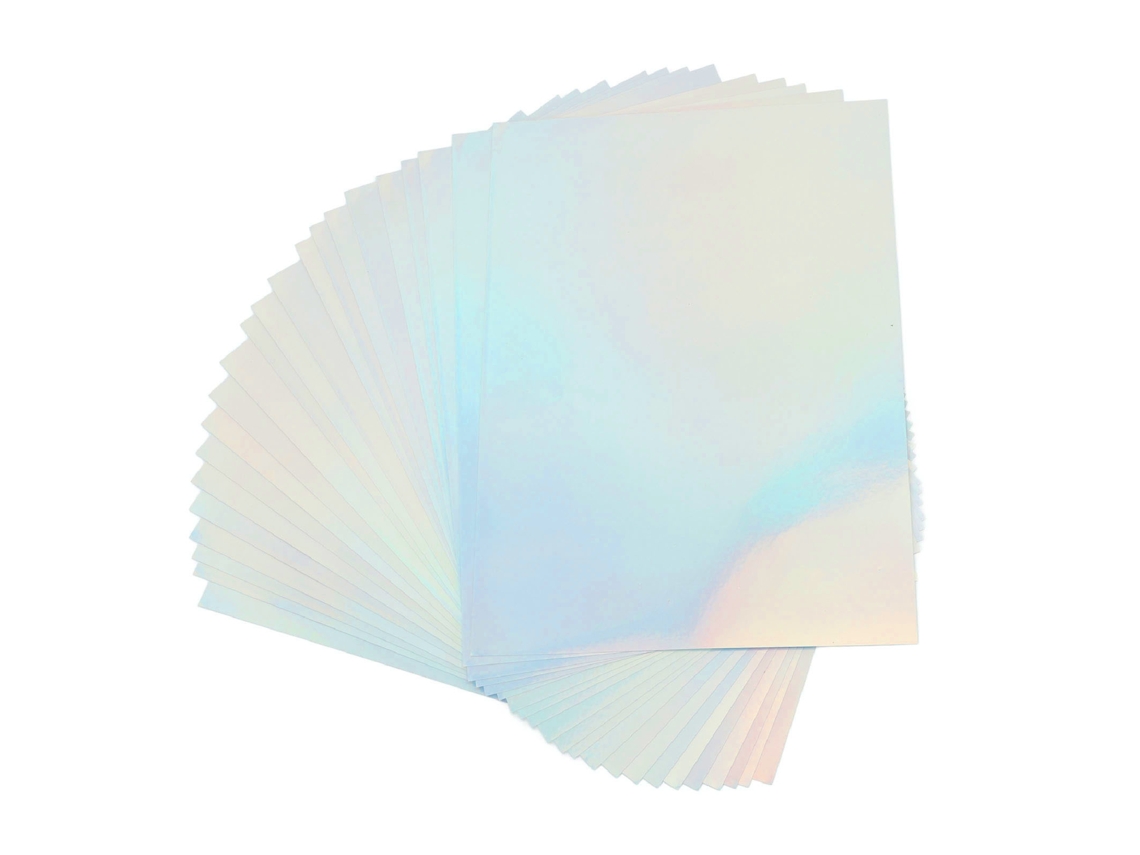 22 hojas de papel adhesivo holográfico imprimible tamaño A4, resistente al agua, para impresoras de inyección de tinta.