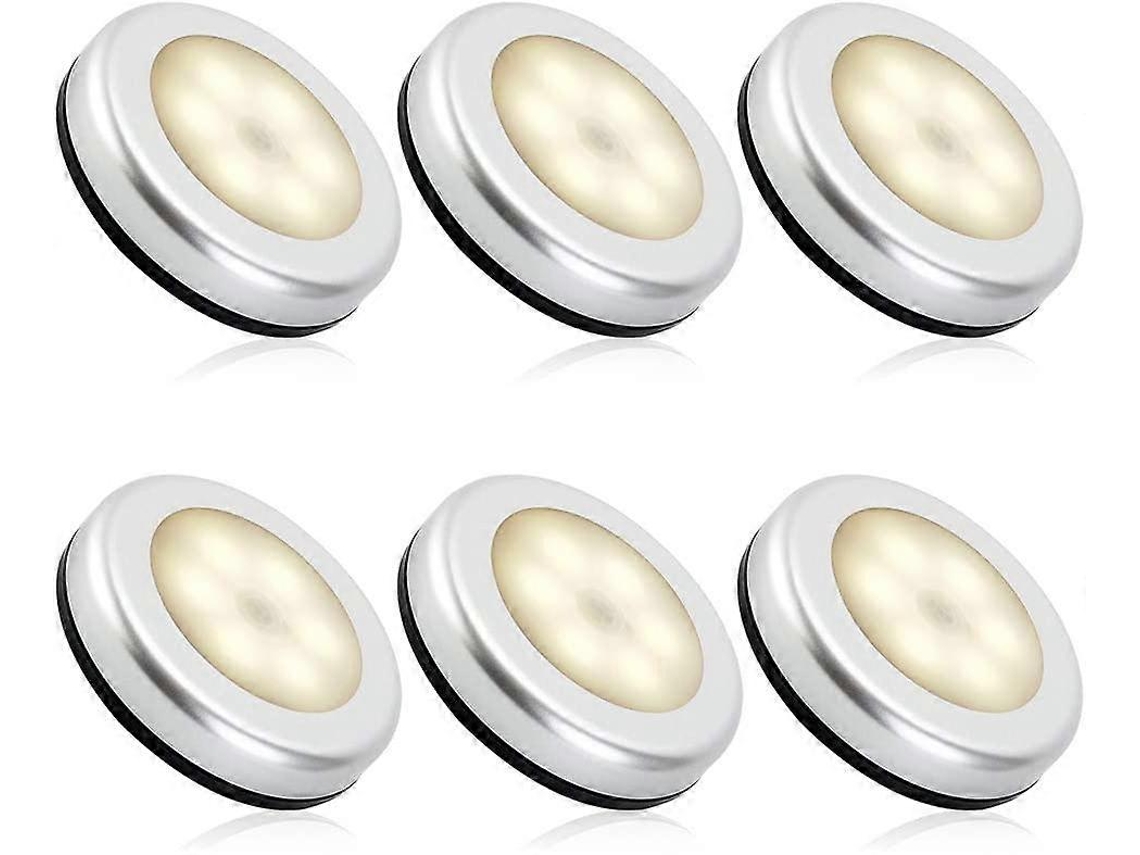 Rebe-detector De Movimiento Interior Con Luz Nocturna Led, Baterías, Encendido/apagado Automático, Adhesivo 3m (6 Unidades, Blanco Cálido)