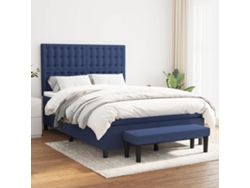 Cama Box Spring Con Colchón Tela Azul 140x190 Cm