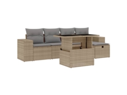 Conjunto 6 de sofás jardín con cojines VIDAXL ratán sintético beige