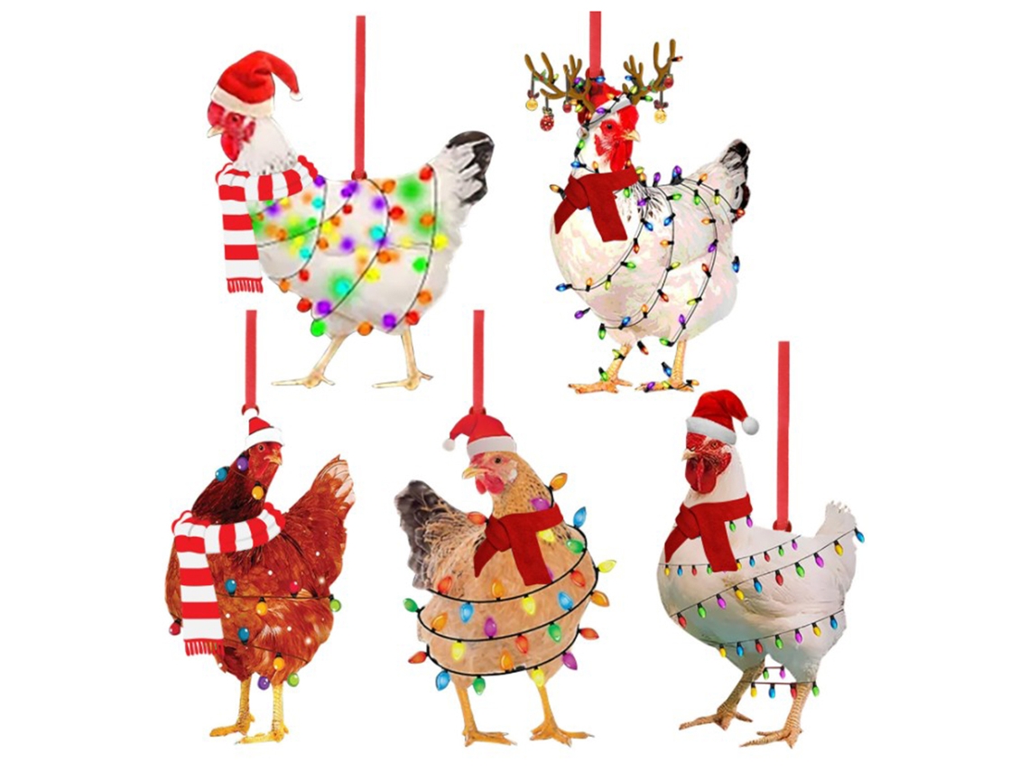 Adorable Adorno De Pollito Navideño De Madera Para Árbol De Navidad, Fiestas Y Hogar, 8 Cm.