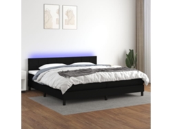 Cama Box Spring Colchón Y Luces Led Tela Negro 200x200 Cm