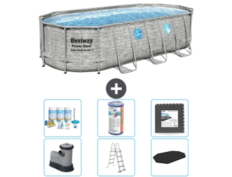 Piscina BESTWAY Oval Power Steel Swim Vista - Estampado Piedra - 549 x 274 x 122 - Incluye Bomba - Escalera - Cobertor Accesorios CB31