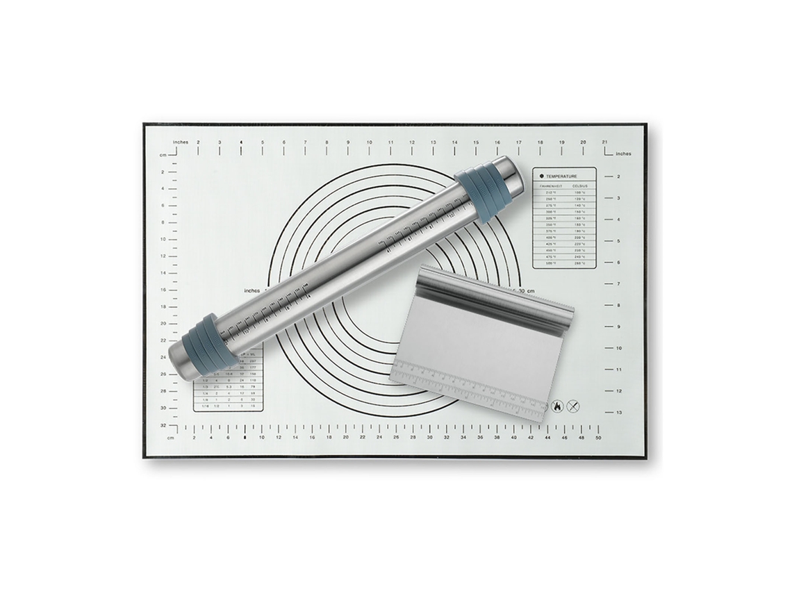 Rodillo Ajustable Con Escala, Tapete De Silicona Antiadherente Y Espátula De Acero Inoxidable 430.