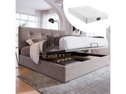 Cama Doble Con Sistema Hidráulico De Elevación, 140x200 Cm, Terciopelo Gris Claro, Colchón Incluido.