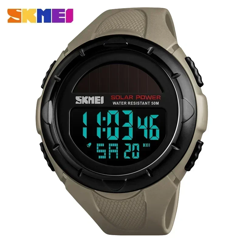 Reloj despertador solar ecológico para hombre, reloj deportivo digital luminoso MDUG (caqui)