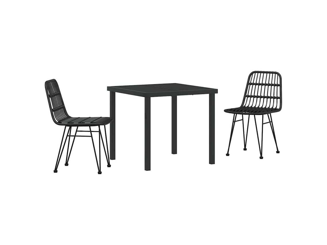 Conjunto de comedor de jardín de 3 piezas - Muebles de comedor de jardín de acero con recubrimiento de polvo negro HARLANV1