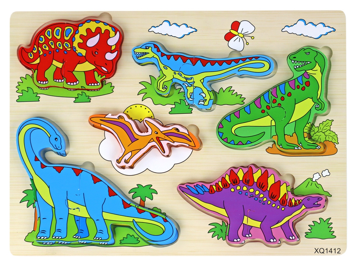 Rompecabezas de madera 3D para niños, juego de lógica, dinosaurios, 11 piezas. B.active