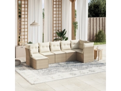 Conjunto de sofá de jardín de 7 piezas con cojines, mimbre sintético beige, Dkd Home Decor