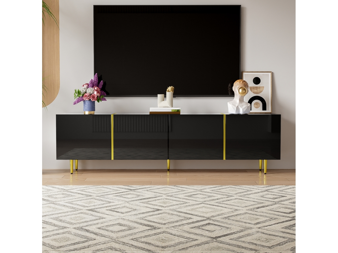 Mueble de TV L 170 cm con 4 Puertas MDF Estilo Negro