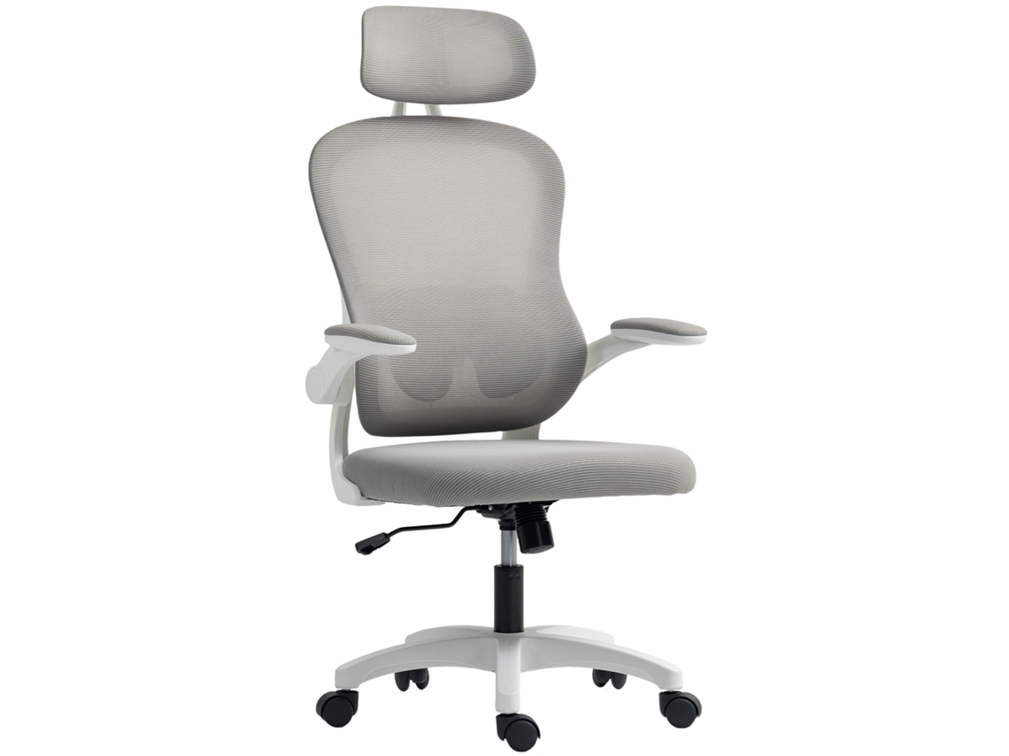Cadeira de Escritório em Tela com Apoios Dobráveis, Altura Ajustável 64x62x115cm Cinza VISTA SHOP