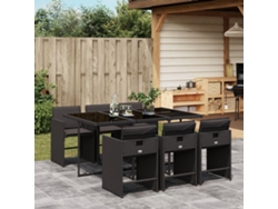 Juego de comedor de jardín de 7 piezas con cojines de mimbre negros de DKD Home Decor
