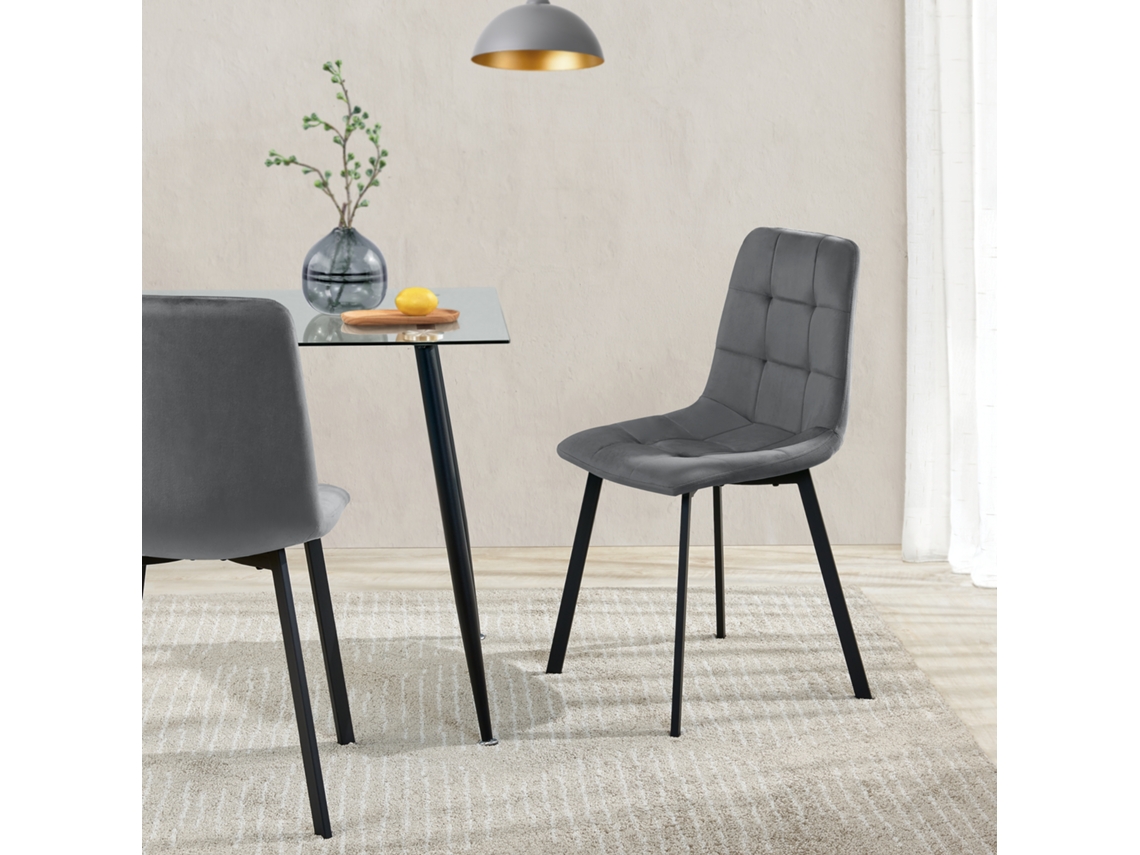 Conjunto de 2 cadeiras de jantar Lexnitz em veludo e aço 89 x 44 x 52 cm - Cinza escuro [en.casa]