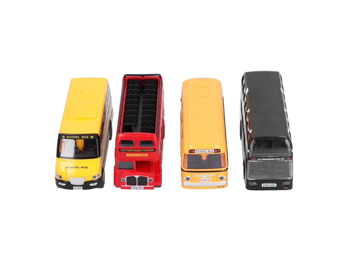Colección De Modelos De Autobús Juguete De Tracción Hacia Atrás Decorativo Para Niños Mayores De 3 Años 4pcs
