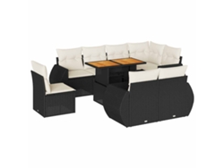 Conjunto de 9 sofás de jardín con cojines, mimbre, negro, MAISON EXCLUSIVE (9 piezas)