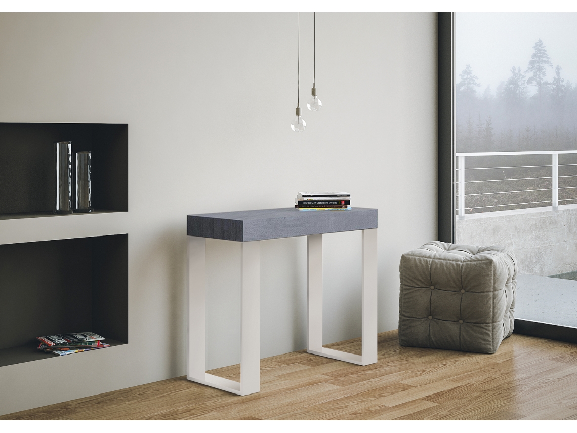 Consola extensible 90x40/300 cm Tecno Cemento estructura Blanca