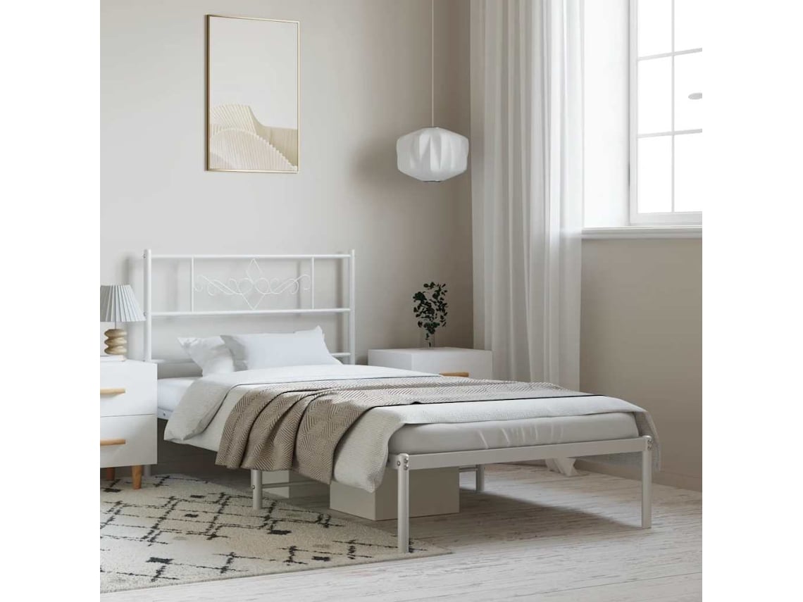 Estructura Cama Sin Colchón Con Cabecero Metal Blanco 100x190cm