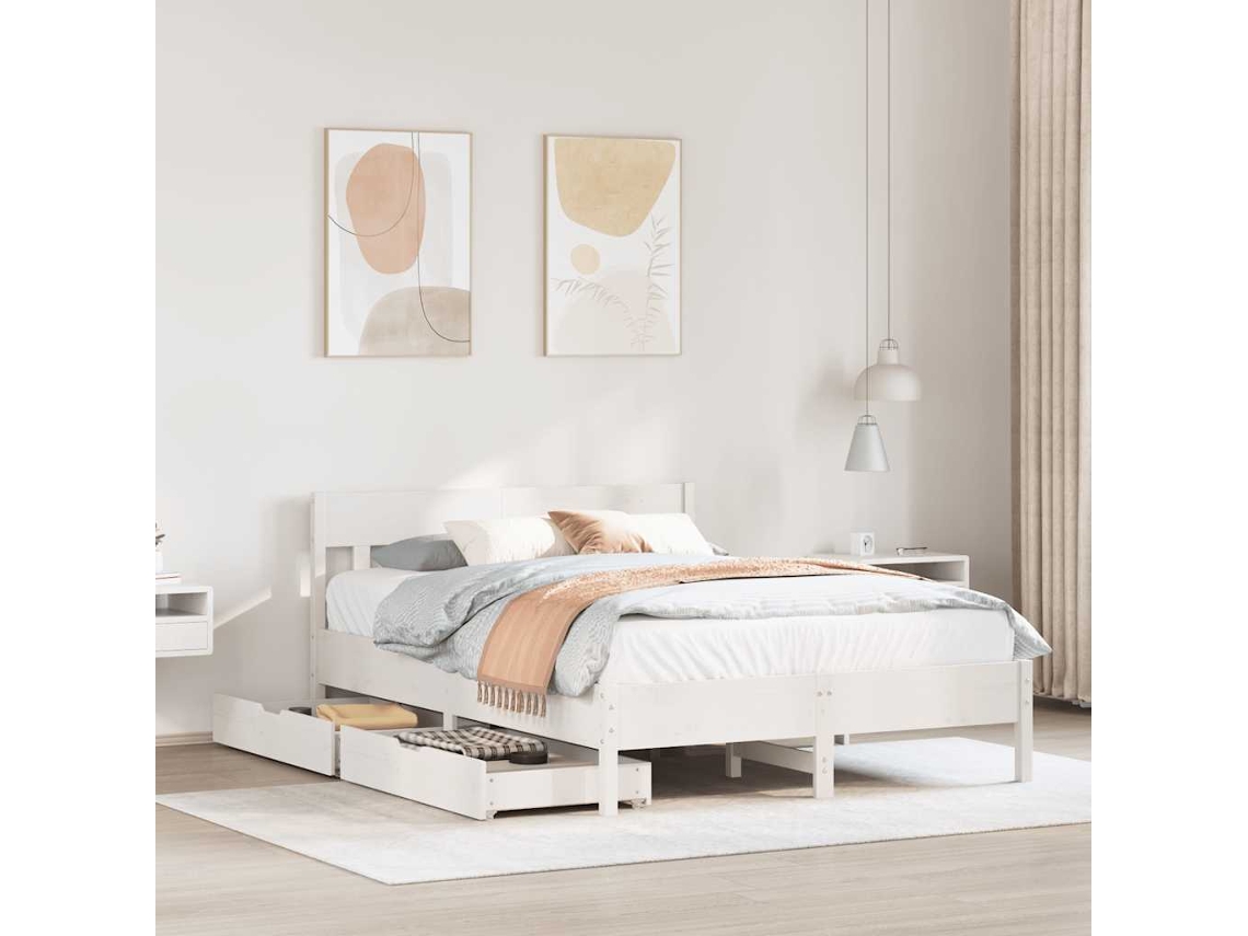 Estructura De Cama Sin Colchón Madera Maciza De Pino 160x200 Cm