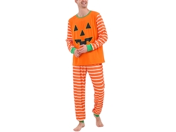 Conjunto de pijamas de Halloween Rebe para toda a família com estampa de abóbora, manga comprida e cintura elástica, cor laranja, tamanho P para homem.