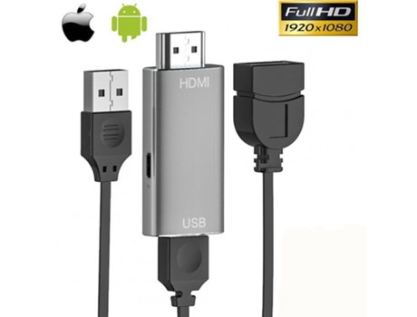 Cable Android a Hdmi HD Cable Pantalla de proyección para Iphone Android Teléfono móvil TV ApowerMirror Converter Gris plateado