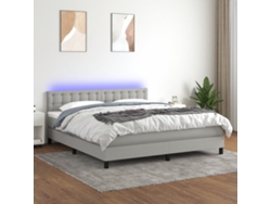 Cama Box Spring Colchón Y Luces Led Tela Gris Claro 180x200 Cm
