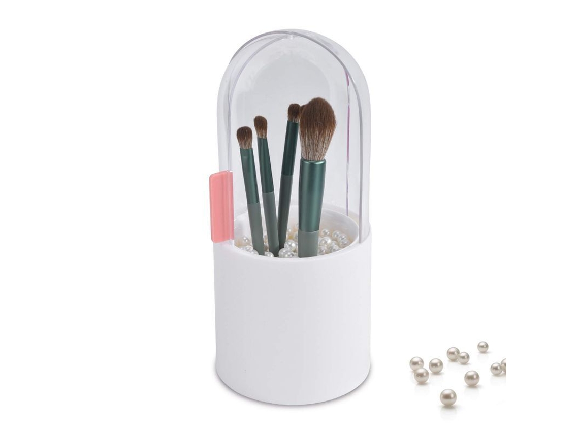 2026-porta Brochas De Maquillaje Con Tapa Deslizante Y Perlas Blancas, Caja De Almacenamiento Grande (blanco)