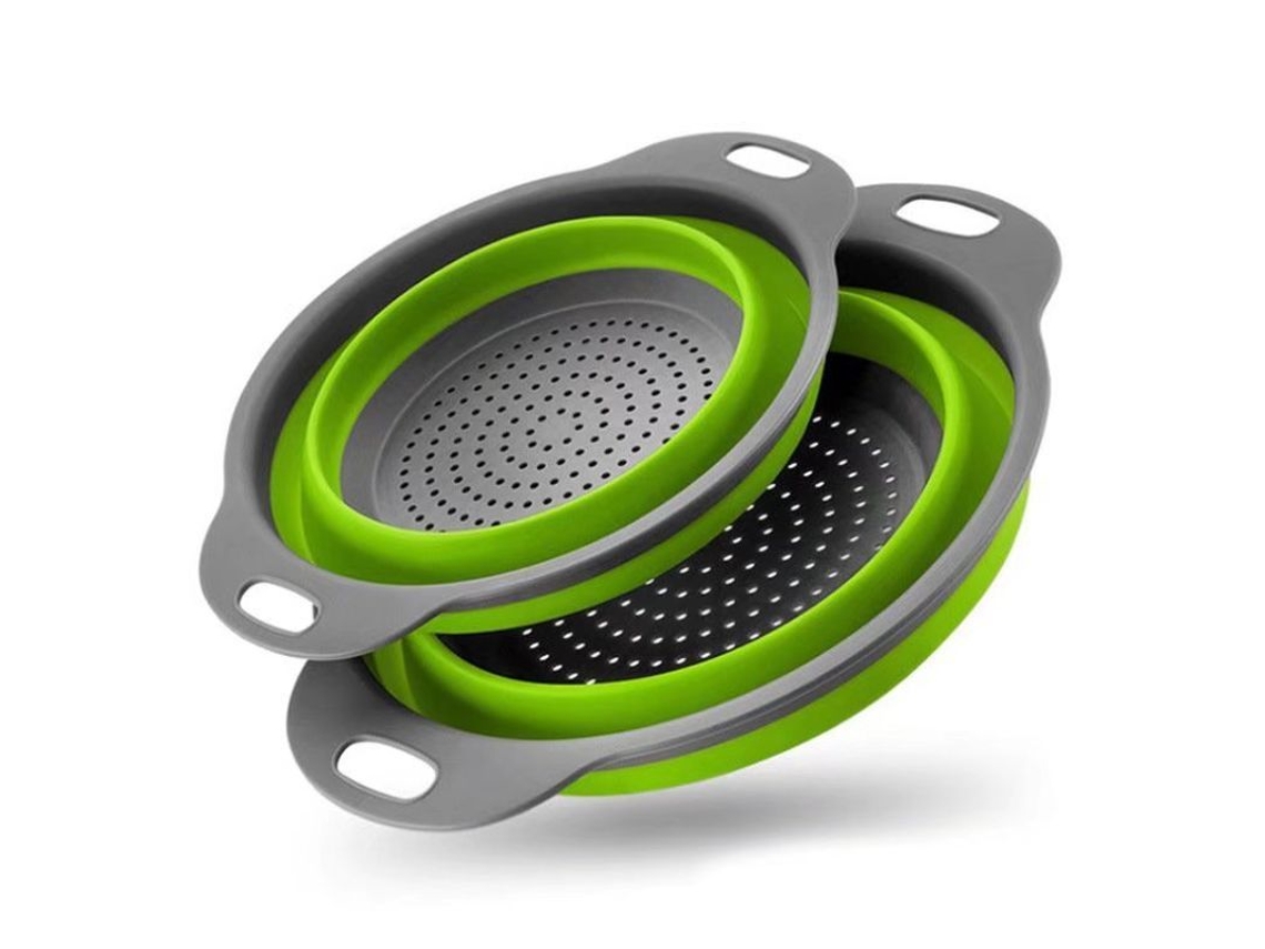 Juego de 2 coladores plegables Rebe, tamaño grande (4 litros), para pasta, frutas y verduras, utensilio de cocina, color verde.