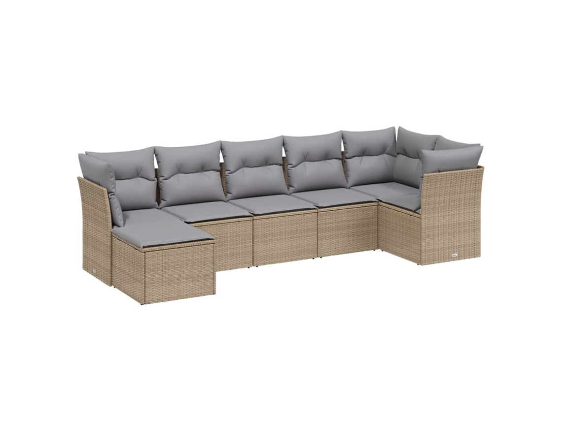 Conjunto 7 de sofás jardín con cojines beige mezcla VIDAXL ratán PE