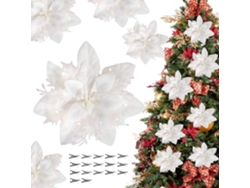 16 adornos navideños artificiales de flores de Nochebuena blancas con pinzas para árbol y guirnalda