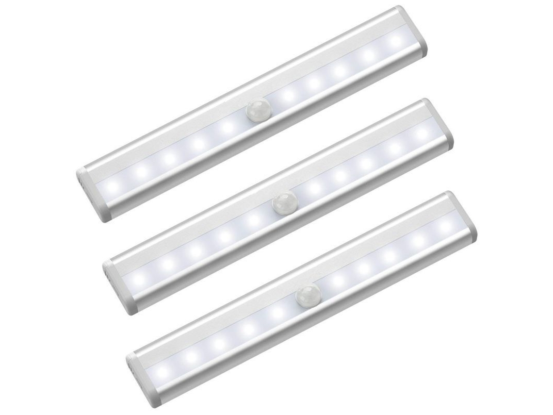 Juego De 3 Luces Led Con Sensor De Movimiento Para Armarios De Interior, 10 Led, Bombilla Inalámbrica.