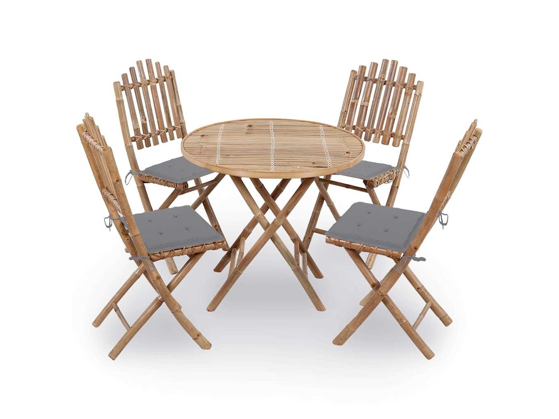 Juego de comedor plegable de 5 piezas DKD Home Decor con cojines de exterior de bambú