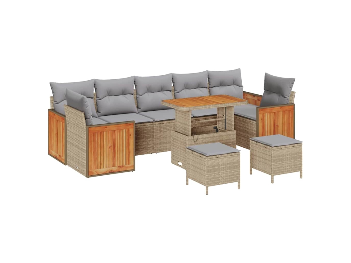 Maison Exclusive - Conjunto de sofás de jardín de 10 piezas en beige y gris claro