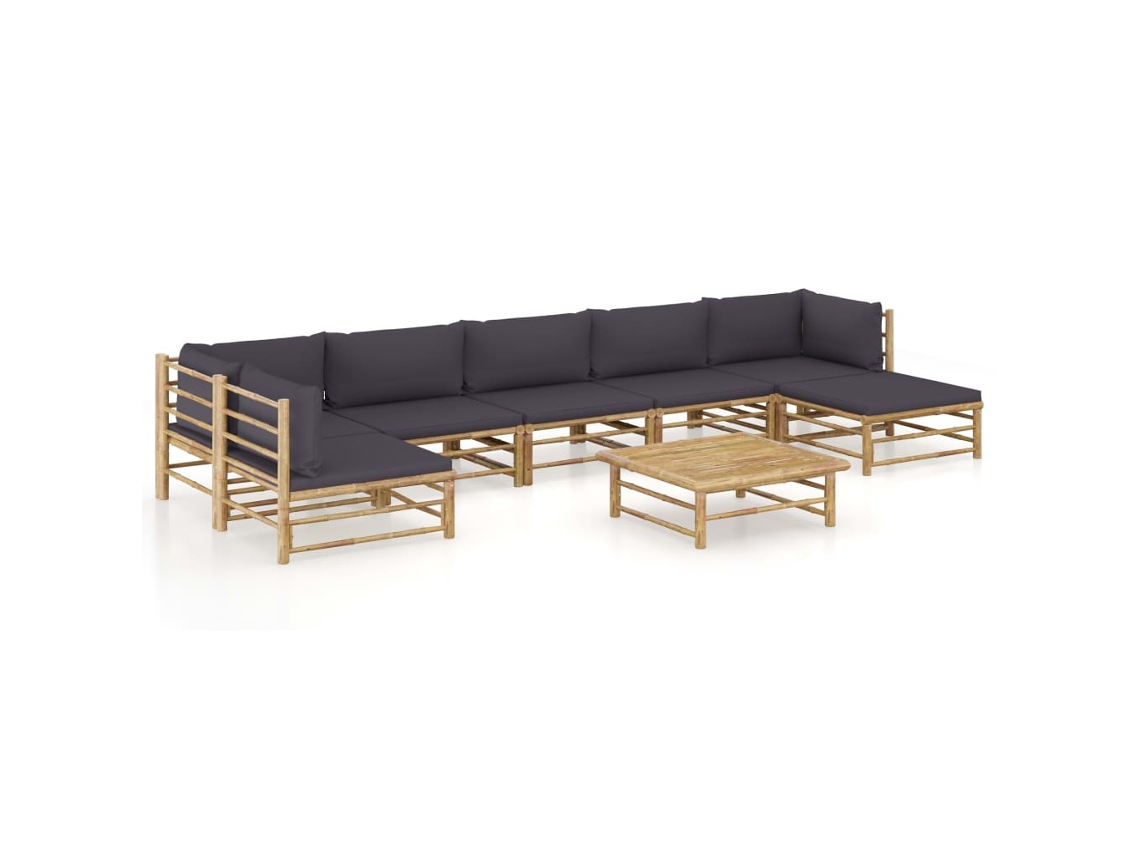 8 unidades Conjunto. Lounge Jardim Em Bambu C/ Almofadões Cinza Escuro Dkd Decoración Del Hogar