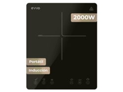 Placa de inducción portátil Evvo V26 Trip, 2000 W, control táctil, ajuste de potencia y temperatura, temporizador.