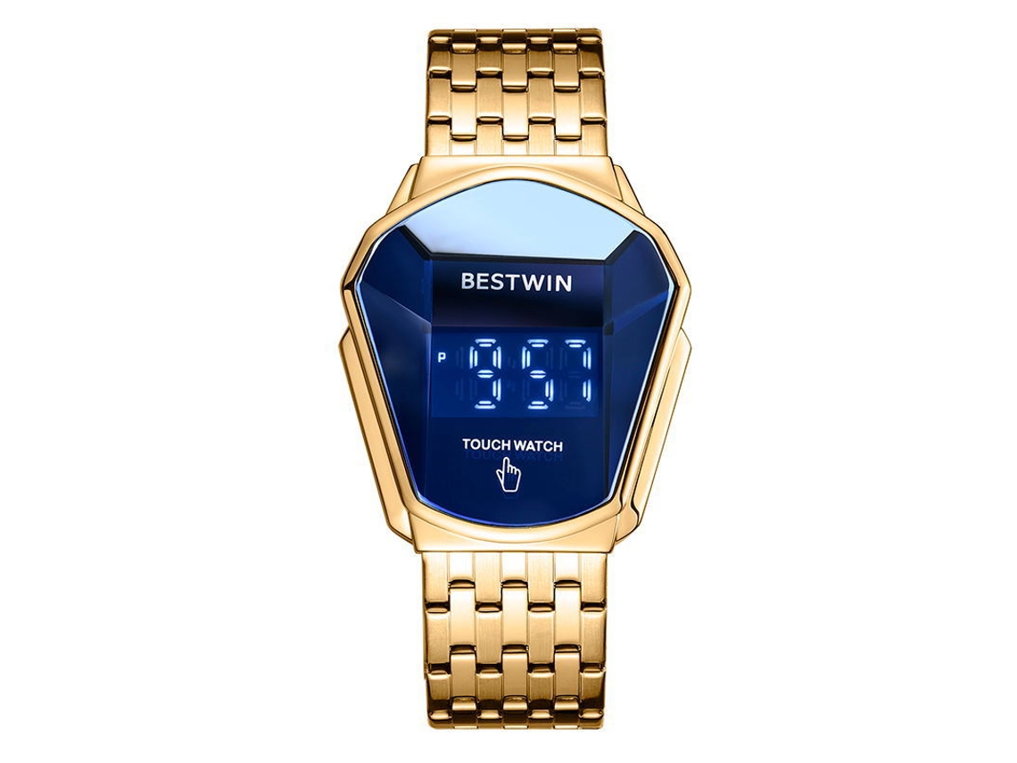 Reloj Táctil Para Hombre (correa De Acero Dorada Y Azul)