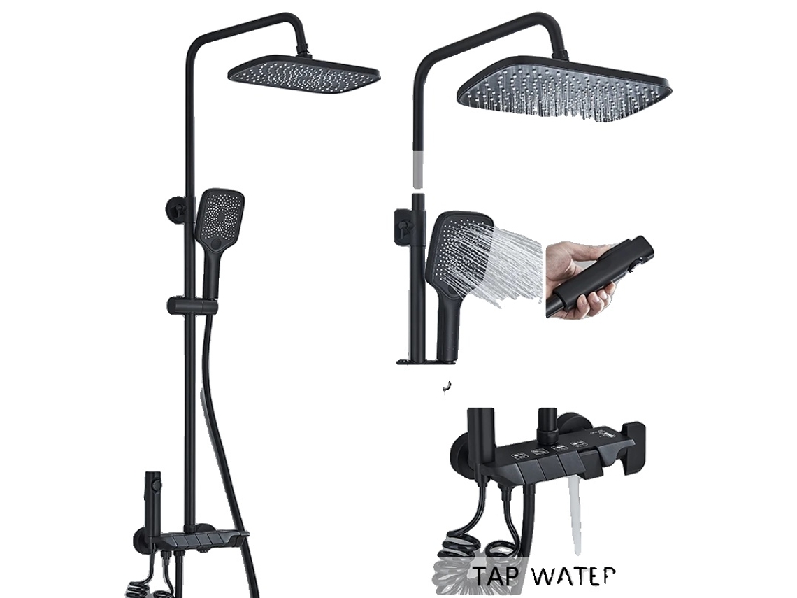 Juego de grifo de ducha, rociador superior, ducha de mano, bidé, negro sin pantalla OEM