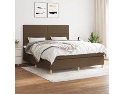 Cama Box Spring Con Colchón Tela Marrón Oscuro 160x200 Cm