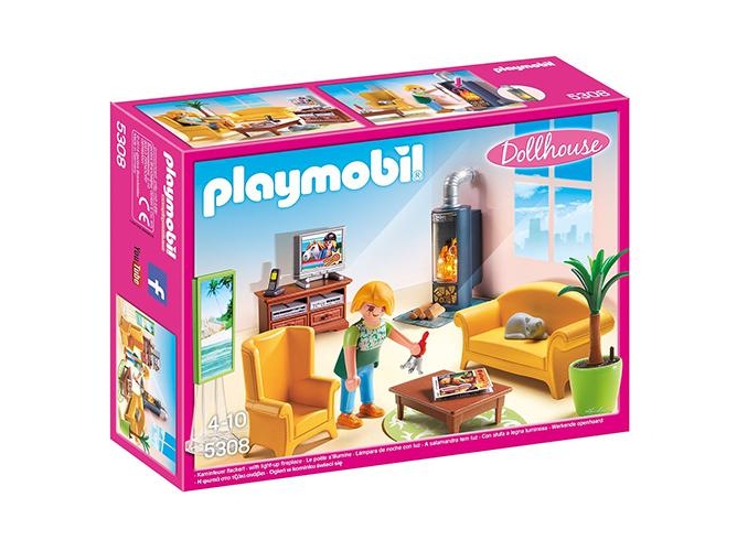 PLAYMOBIL Dollhouse: Salón con chimenea (Edad Mínima: 4)
