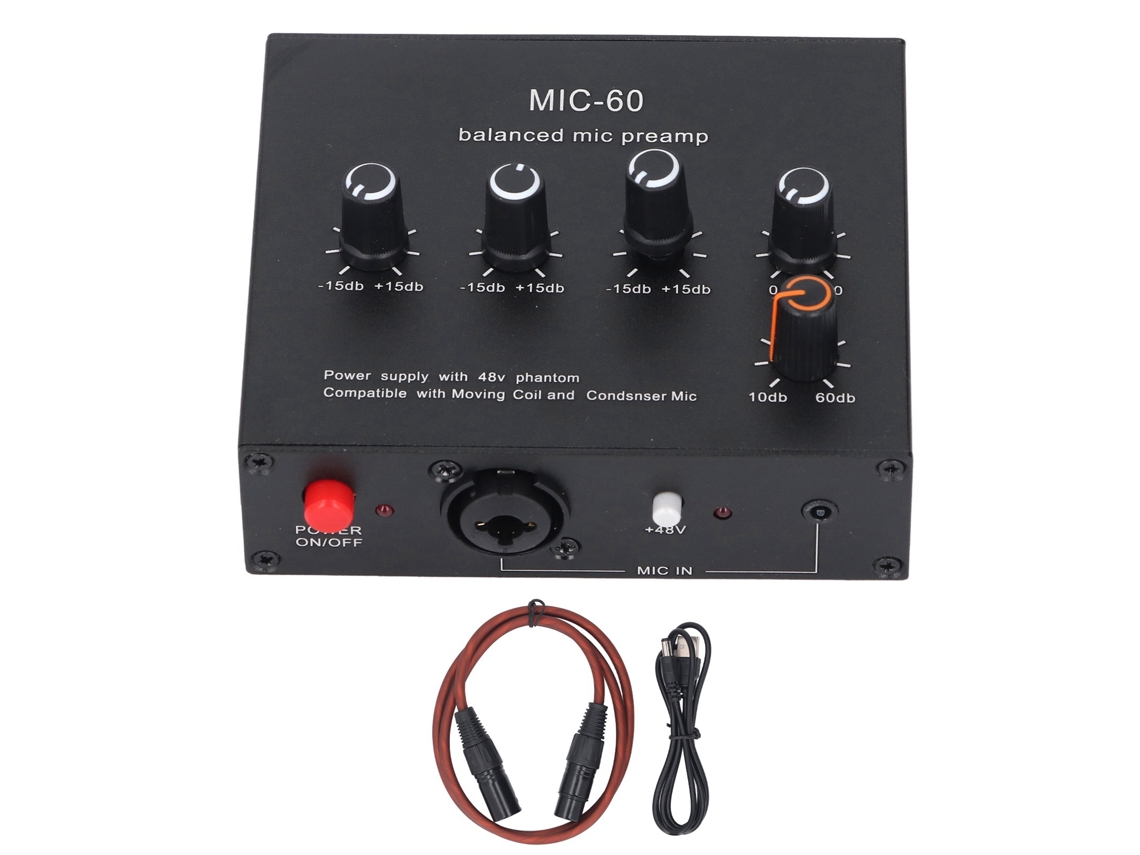 Preamplificador De Micrófono 3,5 Mm 6,5 Mm Xlr Ganancia De 60 Db Alimentación Fantasma De 48 V Condensador Dinámico Dc5-12v