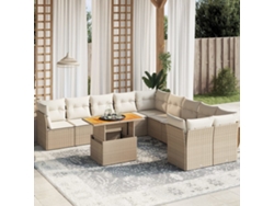 Conjunto de sofá de jardín de 11 piezas con cojines, mimbre sintético beige, DKD Home Decor