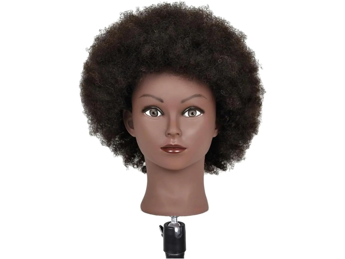 Cabezas de maniquí afro SFUSHOS para peinados y trenzas con soporte fijo.